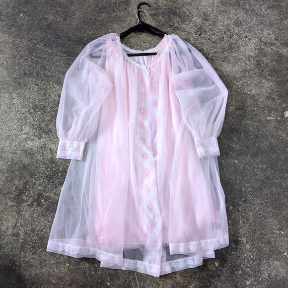 Miss Elaine Other - Vintage 60s Miss Elaine Pink Chiffon Peignoir Set Robe & Gown